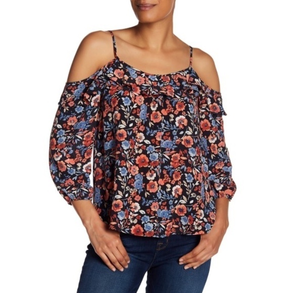 Joie Birtha Cold-Shoulder Floral Print Silk Blouse - Picture 2 of 3